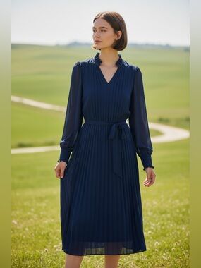 Banana Republic Navy Blue Pleated Chiffon Shirt dress Size XS